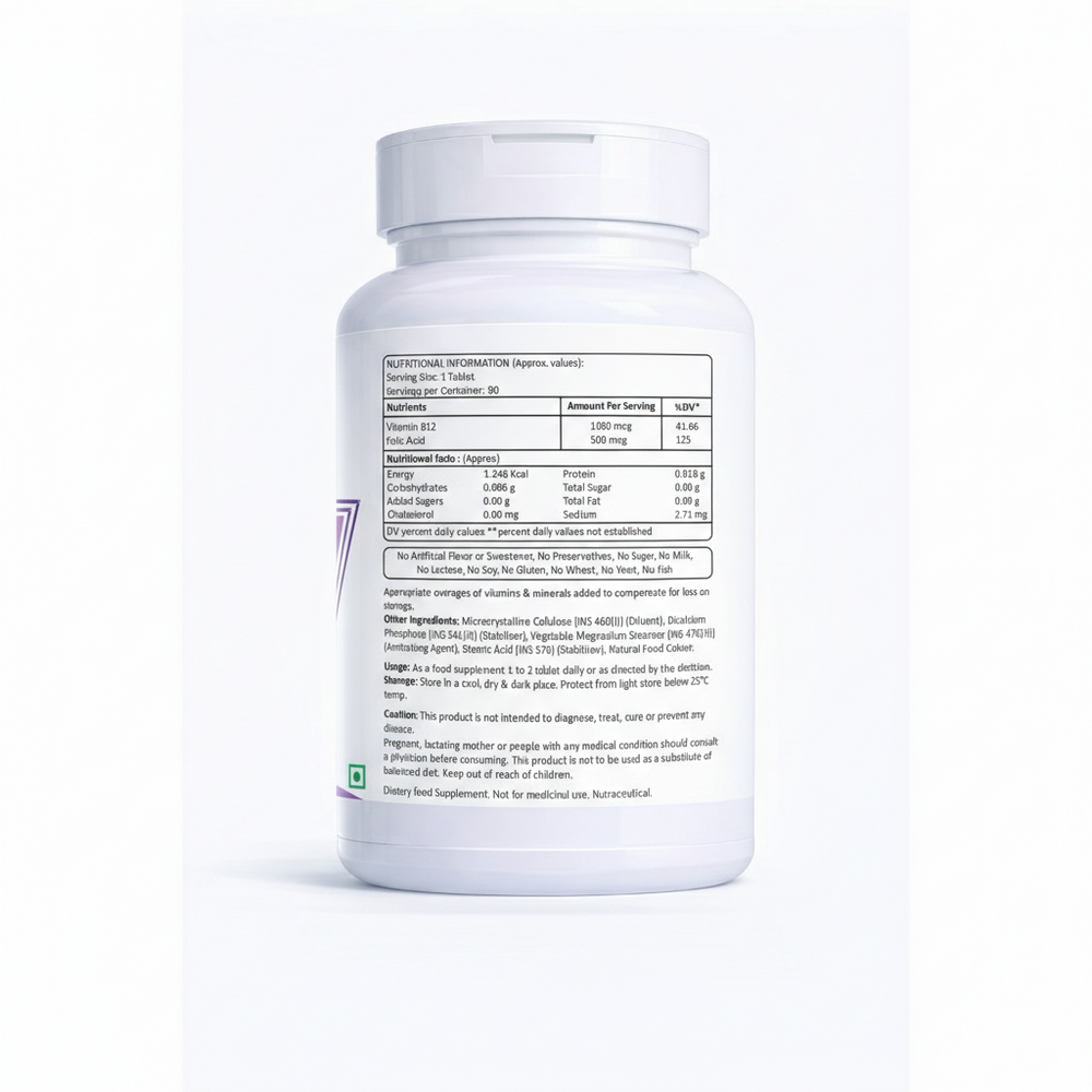 Vitamin B12 1000mcg + Folic Acid 500mcg Tablets – 90 Tablets