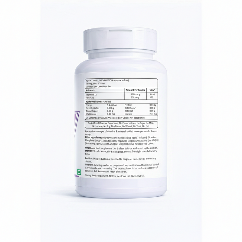 Vitamin B12 1000mcg + Folic Acid 500mcg Tablets – 90 Tablets